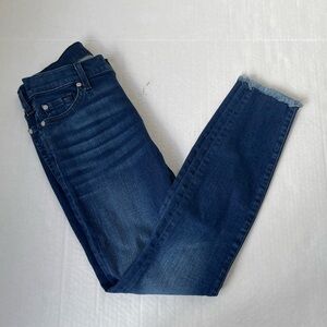 7 for all Mankind Ankle Skinny Jeans Dark Blue Frayed 26 Minimalist Mid Rise